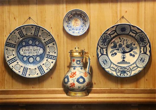 § F. Clifford Harrison (1901-1984) Delftware plates and a jug 21.25 x 30in.